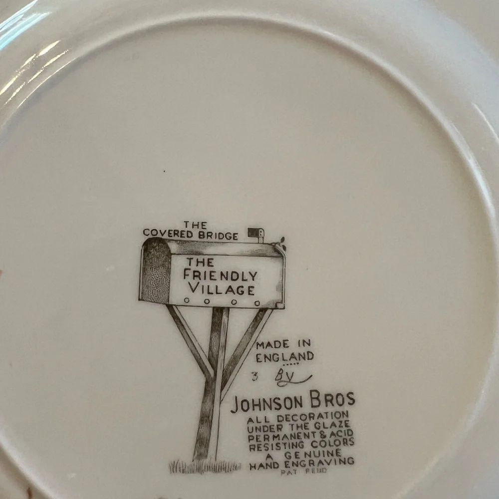 vintage friendly villagejohnson bros made in england covered bridge floral plate - Picture 3 of 3